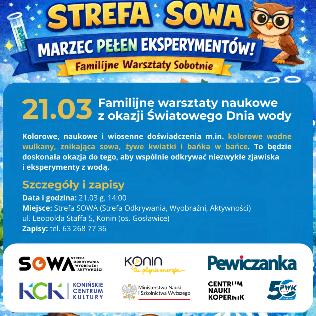 Plakat do aktualności zapowiadającej warsztaty dla dzieci z okazji dnia wody